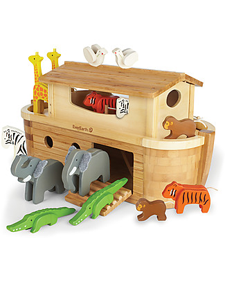 EverEarth Grande Arca di Noè con Animali - Coordinazione Occhio-Mano - Legno Certificato FSC! Giochi Per Inventare Storie