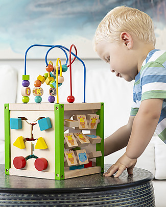EverEarth Il mio Primo Cubo di Attività - Coordinazione Occhio-Mano - Legno Certificato FSC! Attività Montessori