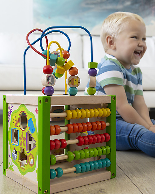 EverEarth Il mio Primo Cubo di Attività - Coordinazione Occhio-Mano - Legno Certificato FSC! Giochi Montessoriani