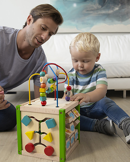 EverEarth Il mio Primo Cubo di Attività - Coordinazione Occhio-Mano - Legno Certificato FSC! Giochi Montessoriani