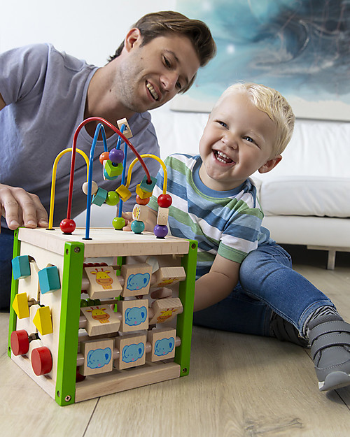 EverEarth Il mio Primo Cubo di Attività - Coordinazione Occhio-Mano - Legno Certificato FSC! Giochi Montessoriani