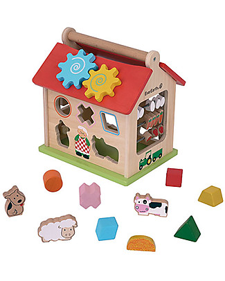 EverEarth La Fattoria, Casa Didattica con Forme Geometriche e Animali - Legno Certificato FSC! Giochi Per Inventare Storie