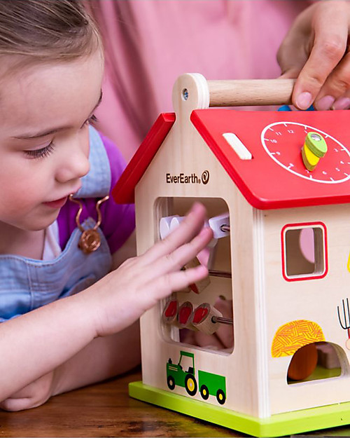 EverEarth La Fattoria, Casa Didattica con Forme Geometriche e Animali - Legno Certificato FSC! Giochi STEM