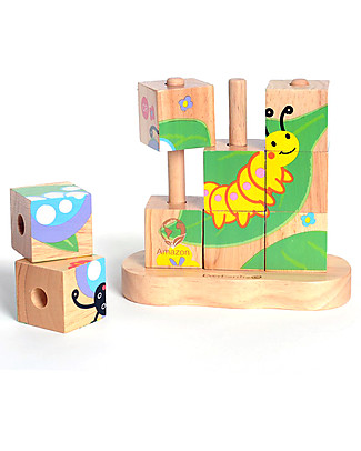 EverEarth Puzzle Blocchi 3D - Farfalla - Legno FSC Altissima Qualità! Giochi Montessoriani