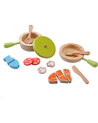 EverEarth Set da Cucina Giocattolo - Favorisce l'Interazione con gli Altri - Legno Ecologico Cucine Giocattolo e Cibo Finto