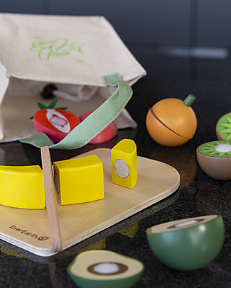 EverEarth Set di Frutta Assortita con Velcro - Legno Ecologico Cibo Giocattolo