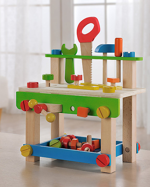 EverEarth Tavolo degli Attrezzi Giocattolo - Stimola la Manualità - Legno Certificato FSC! Attrezzi in Legno