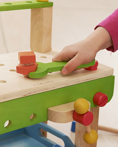 EverEarth Tavolo degli Attrezzi Giocattolo - Stimola la Manualità - Legno Certificato FSC! Attrezzi in Legno