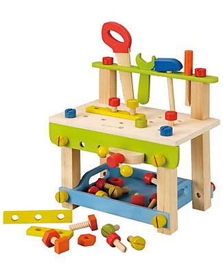 EverEarth Tavolo degli Attrezzi Giocattolo - Stimola la Manualità - Legno Certificato FSC! Giochi Per Inventare Storie