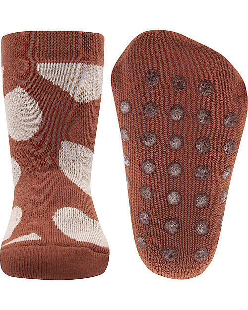 Ewers Calzini Antiscivolo - Cuori - Rosso Mattone - Cotone Bio GOTS Calzini Antiscivolo