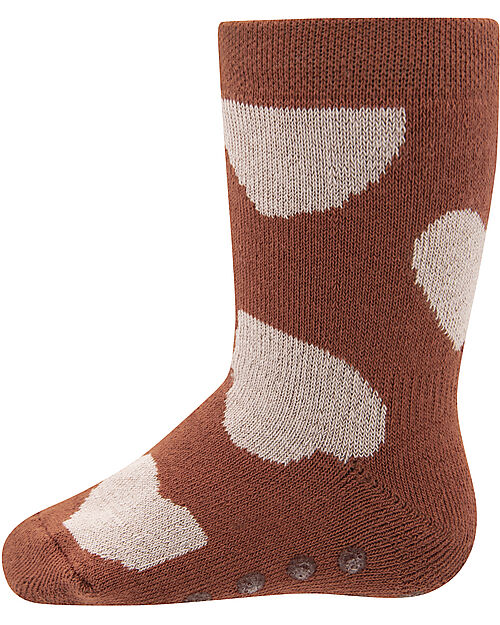 Ewers Calzini Antiscivolo - Cuori - Rosso Mattone - Cotone Bio GOTS Calzini Antiscivolo