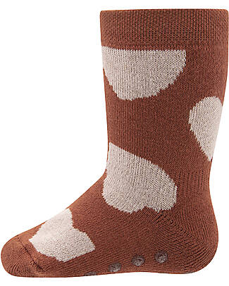Ewers Calzini Antiscivolo - Cuori - Rosso Mattone - Cotone Bio GOTS Calzini