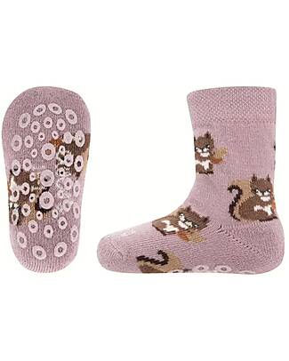 Ewers Calzini Antiscivolo Scoiattolo - Malva - Cotone Bio GOTS Calzini Antiscivolo