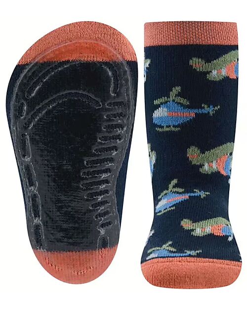 Ewers Calzini Antiscivolo SoftStep - Elicotteri - Nero/Rosso - Cotone Bio GOTS Calzini Antiscivolo