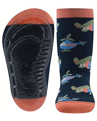 Ewers Calzini Antiscivolo SoftStep - Elicotteri - Nero/Rosso - Cotone Bio GOTS Calzini Antiscivolo