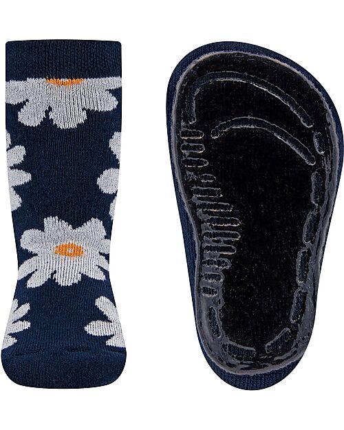 Ewers Calzini Antiscivolo SoftStep - Fiori - Navy -Cotone Calzini Antiscivolo