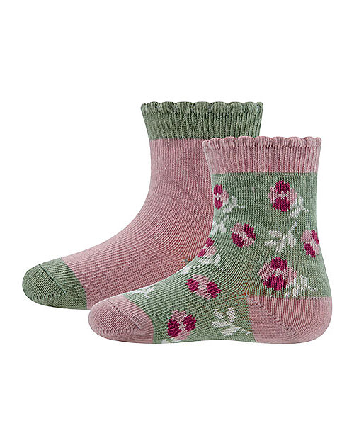 Ewers Calzini per Bambini - Fiori  - Verde/Rosa - Cotone Bio GOTS Calzini