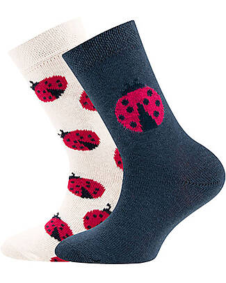 Ewers Set 2 Calzini - Coccinelle - Bianco/Grigio Scuro- Cotone Bio GOTS Calzini