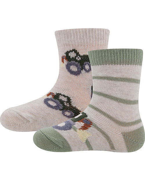Ewers Set 2 Calzini - Trattore - Beige/Verde - Cotone Bio GOTS Calzini