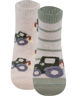 Ewers Set 2 Calzini - Trattore - Beige/Verde - Cotone Bio GOTS Calzini