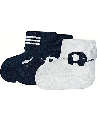 Ewers Set 3 Calzini Baby Elefante - Nero/Bianco - Cotone Bio GOTS Calzini