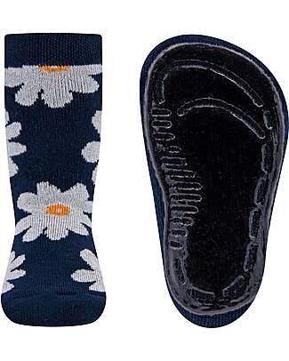 Ewers SoftStep Non-Slip Socks - Flowers - Cotton -  Navy Antislip Socks