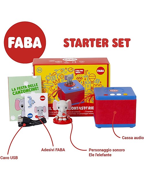 Faba Raccontastorie Faba Starter Set Blu - Include: Cassa Audio Bluetooth + Personaggio Sonoro Lettori Audio