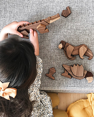 FableWood Coccodrillo 3D Magnetico da 6 Pezzi - Legno Sostenibile Animali in Legno