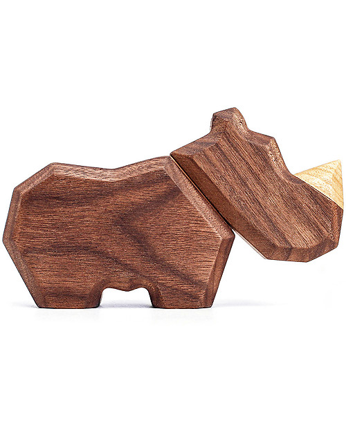 FableWood Mini Rinoceronte 3D Magnetico da 2 Pezzi - Legno Sostenibile Animali in Legno
