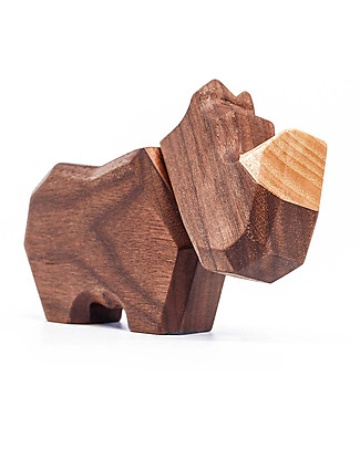FableWood Mini Rinoceronte 3D Magnetico da 2 Pezzi - Legno Sostenibile Animali in Legno