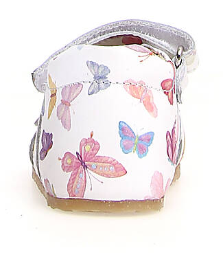 Falcotto Sandalo Bea - in Pelle - Farfalle - Bianco - Chiusura con Fibbia e Velcro Sandali
