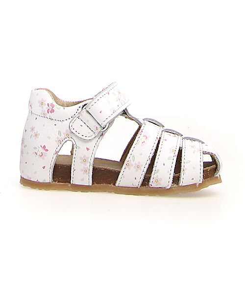 Falcotto Sandalo Semi Chiuso Alby - in Pelle - Fiori - Bianco Sandali