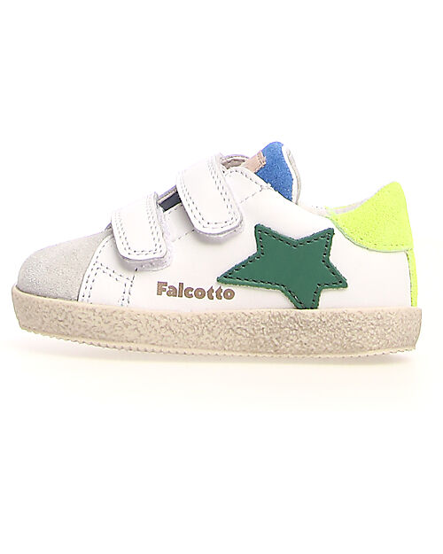Falcotto Sneakers Alnoite Light - Bianco/Verde/Giallo Fluo - Pelle Spazzolata e Suede Sneakers