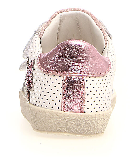 Falcotto Sneakers Alnoite - Pelle Traforata - Bianco e Rosa - Patch con Glitter Sneakers