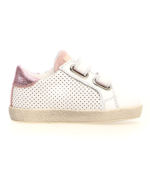 Falcotto Sneakers Alnoite - Pelle Traforata - Bianco e Rosa - Patch con Glitter Sneakers