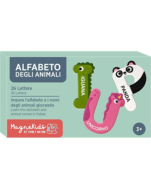 Family Nation Alfabeto degli Animali Magnetico MagneKids™ - 26 lettere/36 pezzi - Impara l'Alfabeto Giocando Giochi Magnetici
