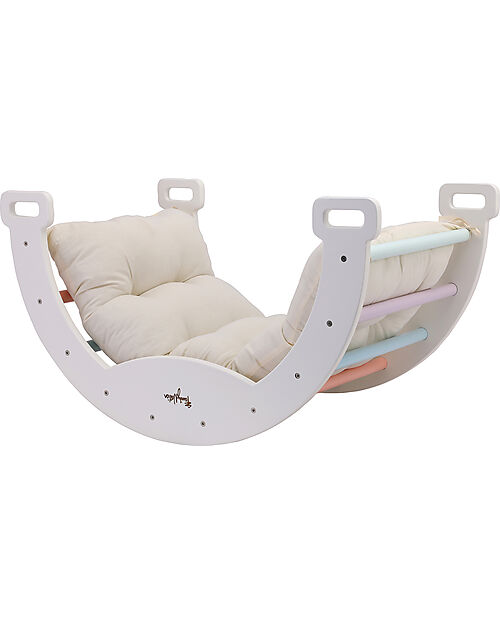 Family Nation Arco Montessori Rainbow - Cotton Candy + Cuscino + Scivolo/Rampa Rainbow 2 in 1 - Sviluppa Equilibrio e Agilità Giochi Montessoriani