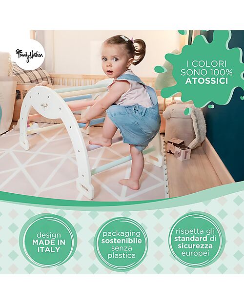Family Nation Arco Montessori Rainbow - Cotton Candy + Scivolo/Rampa Rainbow 2 in 1 - Sviluppa Equilibrio e Agilità Giochi Montessoriani