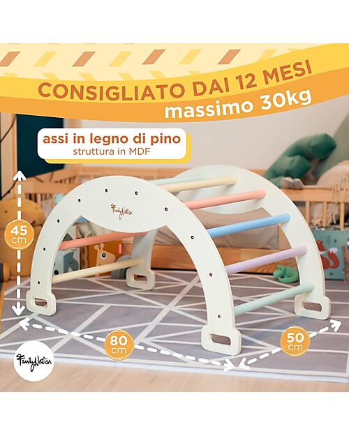 Family Nation Arco Montessori Rainbow - Cotton Candy - Sviluppa Equilibrio e Agilità Giochi Montessoriani
