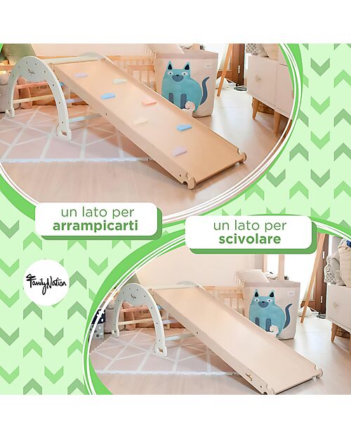 Family Nation Arco Montessori Rainbow - Sunny Beach + Cuscino + Scivolo/Rampa Rainbow 2 in 1 - Sviluppa Equilibrio e Agilità Giochi Montessoriani
