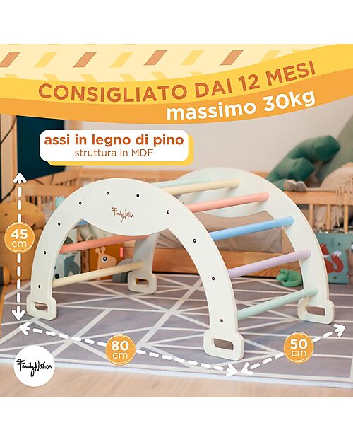 Family Nation Arco Montessori Rainbow - Sunny Beach + Cuscino - Sviluppa Equilibrio e Agilità Giochi Montessoriani
