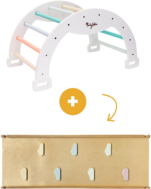 Family Nation Arco Montessori Rainbow - Sunny Beach + Scivolo/Rampa Rainbow 2 in 1 - Sviluppa Equilibrio e Agilità Giochi Montessoriani