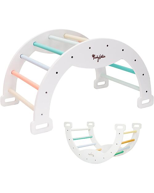 Family Nation Arco Montessori Rainbow - Sunny Beach + Scivolo/Rampa Rainbow 2 in 1 - Sviluppa Equilibrio e Agilità Giochi Montessoriani