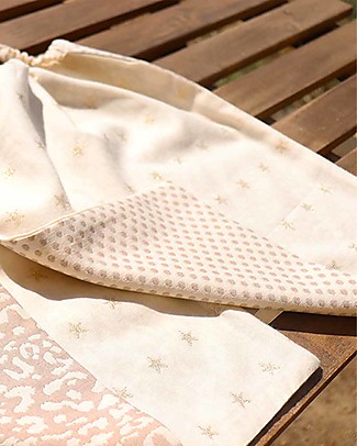 Family Nation Bavaglio con Elastico - Reversibile - Pois e Stelle Oro - 100% Sostenibile e Made in Toscana - Perfetti per l'Asilo! Bavagli con Elastico