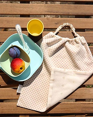 Family Nation Bavaglio con Elastico - Reversibile - Pois e Stelle Oro - 100% Sostenibile e Made in Toscana - Perfetti per l'Asilo! Bavagli con Elastico