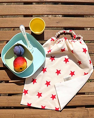 Family Nation Bavaglio con Elastico - Reversibile - Stelle Rosse - 100% Sostenibile e Made in Toscana - Perfetti per l'Asilo! Bavagli Con Elastico