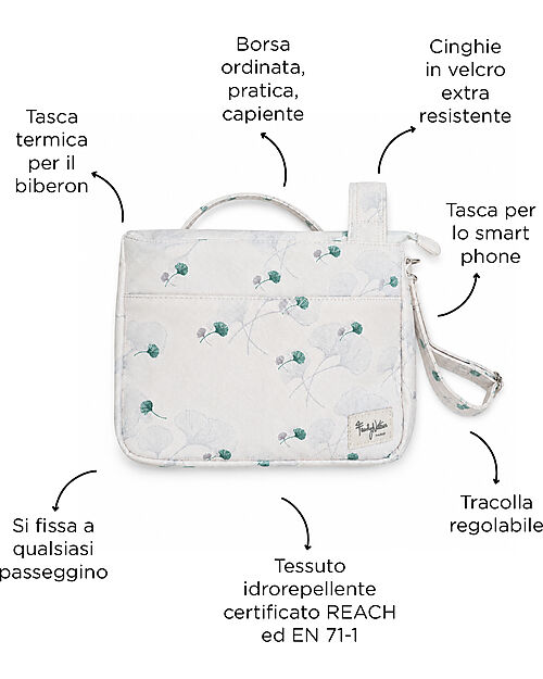 Family Nation Borsa Organizer per Passeggino - Ginkgo - Avorio - Compatibile con tutti i modelli di passeggino Borse e Organizer