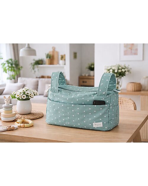 Family Nation Borsa Organizer per Passeggino - Quadrifoglio - Verde - 100% Cotone - Compatibile con tutti i modelli di passeggino Borse e Organizer