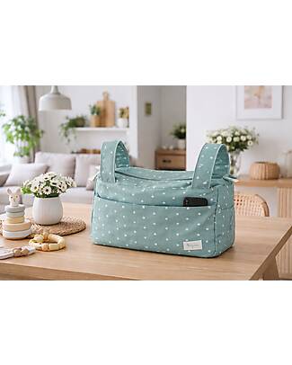 Family Nation Borsa Organizer per Passeggino - Quadrifoglio - Verde - 100% Cotone - Compatibile con tutti i modelli di passeggino Borse e Organizer