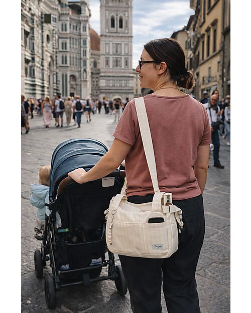 Family Nation Borsa Organizer per Passeggino - Righe - Beige - 100% Cotone - Compatibile con tutti i modelli di passeggino Borse e Organizer